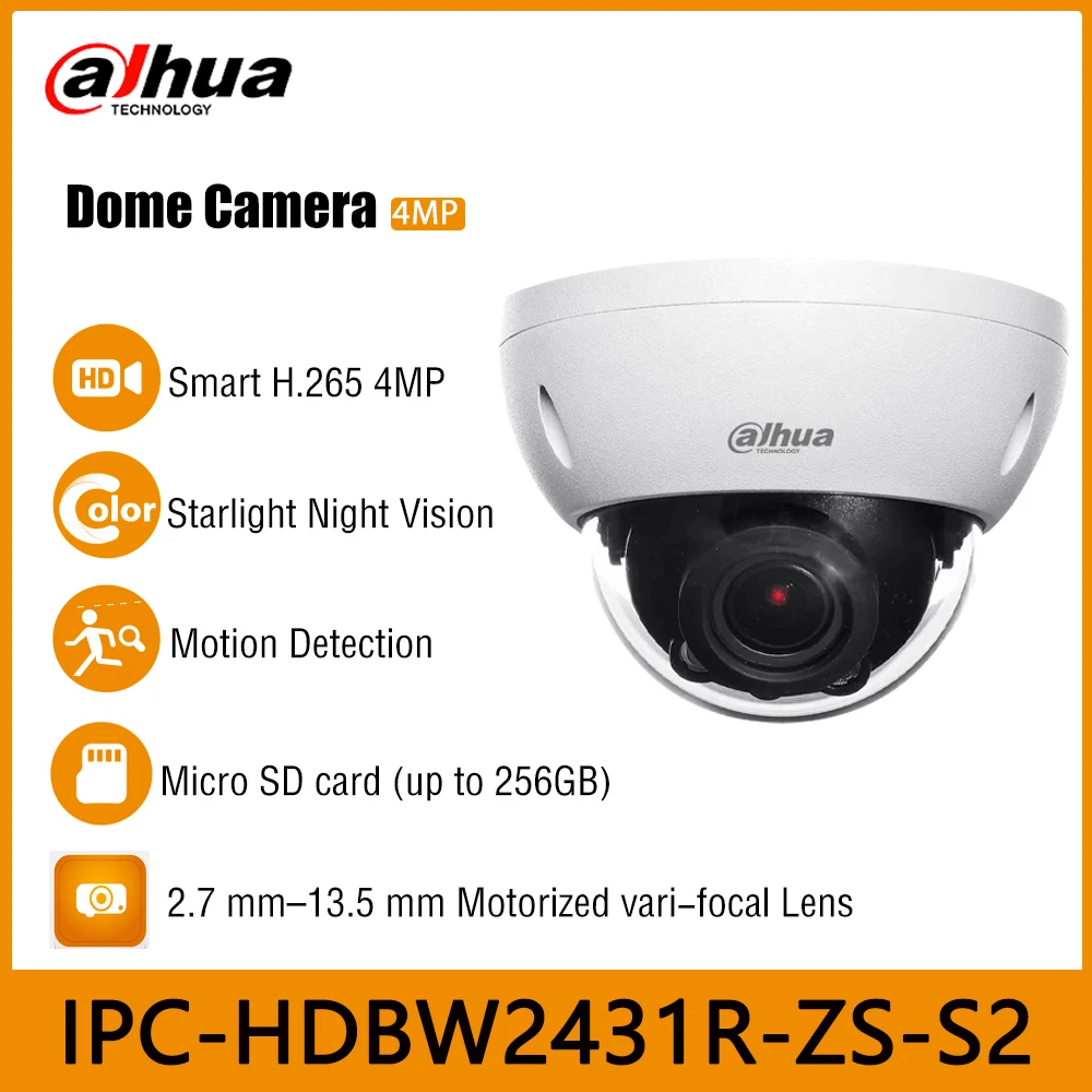 

Dahua IPC-HDBW2431R-ZS-S2 4MP Lite IR40m SMART H.265 Starlight 2.7mm–13.5mm Motorized Vari-focal Dome Network Camera IP67 IK10