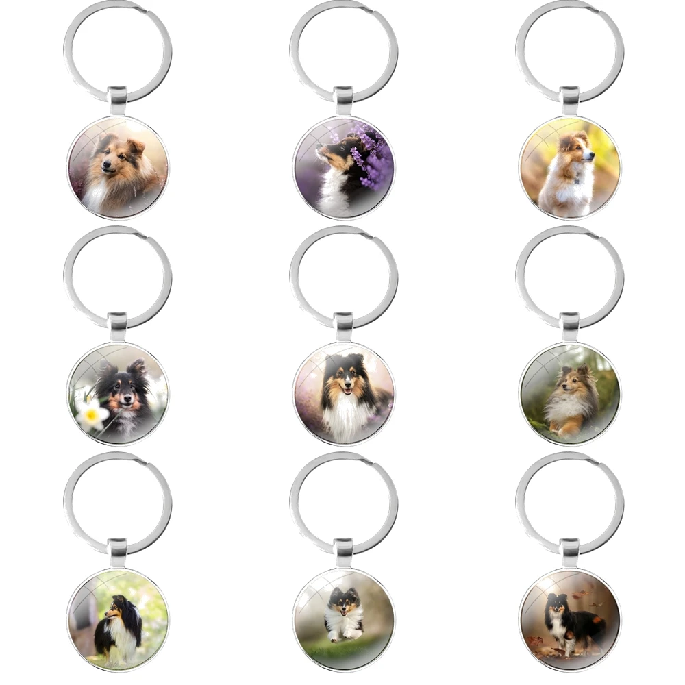 

sheltie glass cabochon keychain Bag Car key chain Ring Holder Charms keychains Gifts