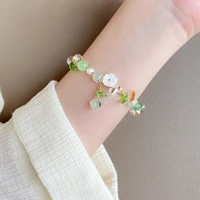 fashion sweet green crystal bracelet for women luxury natural stone flower freshwater pearl cats eye hand string elasticity