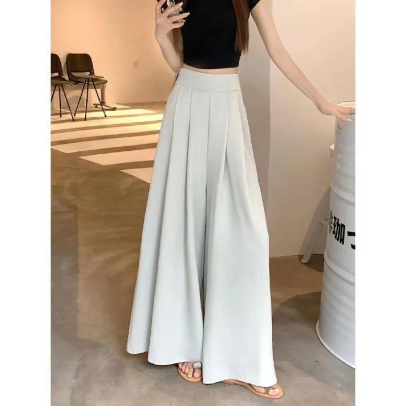Женские эластичные широкие плиссированные костюмные брюки с высокой талией