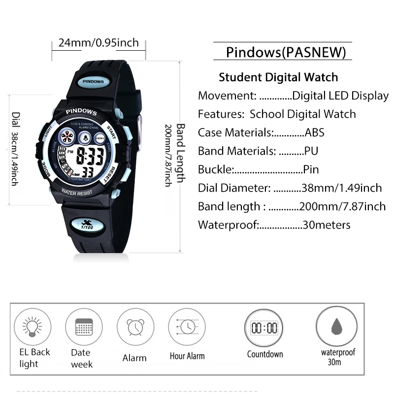 Fashion Digital Watch Kids Waterproof Led Time Countdown Sport Wristwatches Children School Electronic Wrist Hand Clock Student enlarge