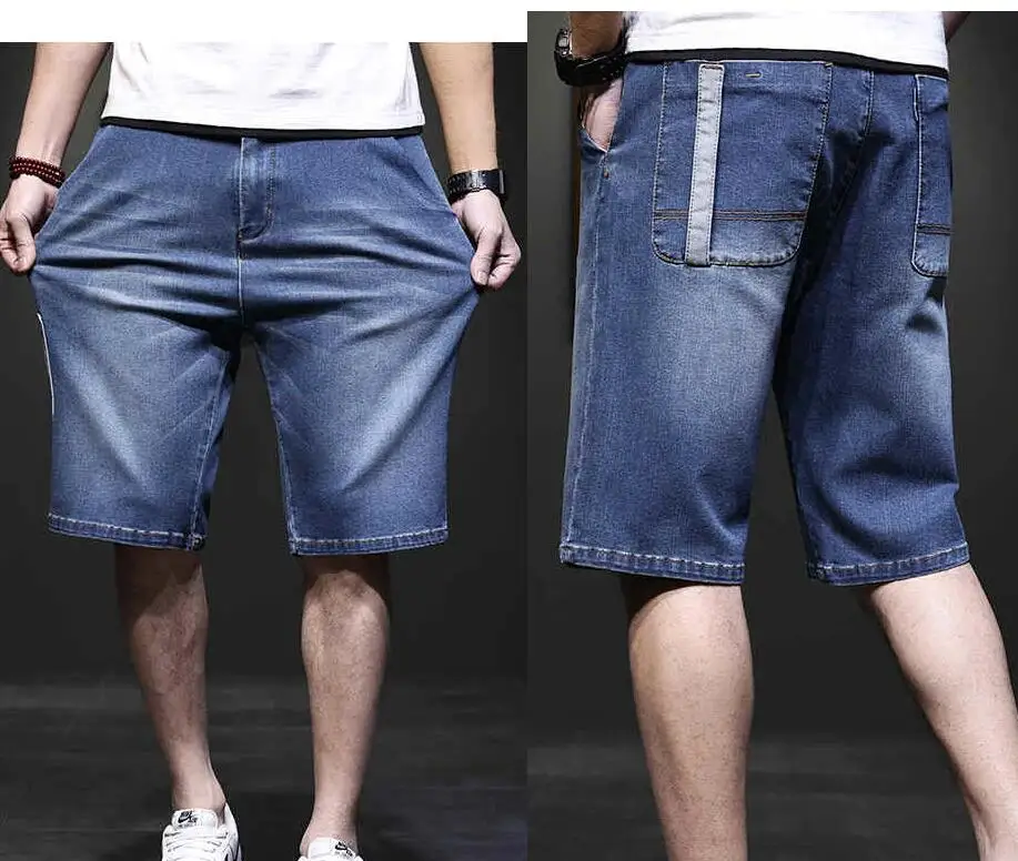 Men's Embroidery Jeans Shorts Slim Fit Appliques Hole High Street Jeans Shorts Men Knee Length Jeans