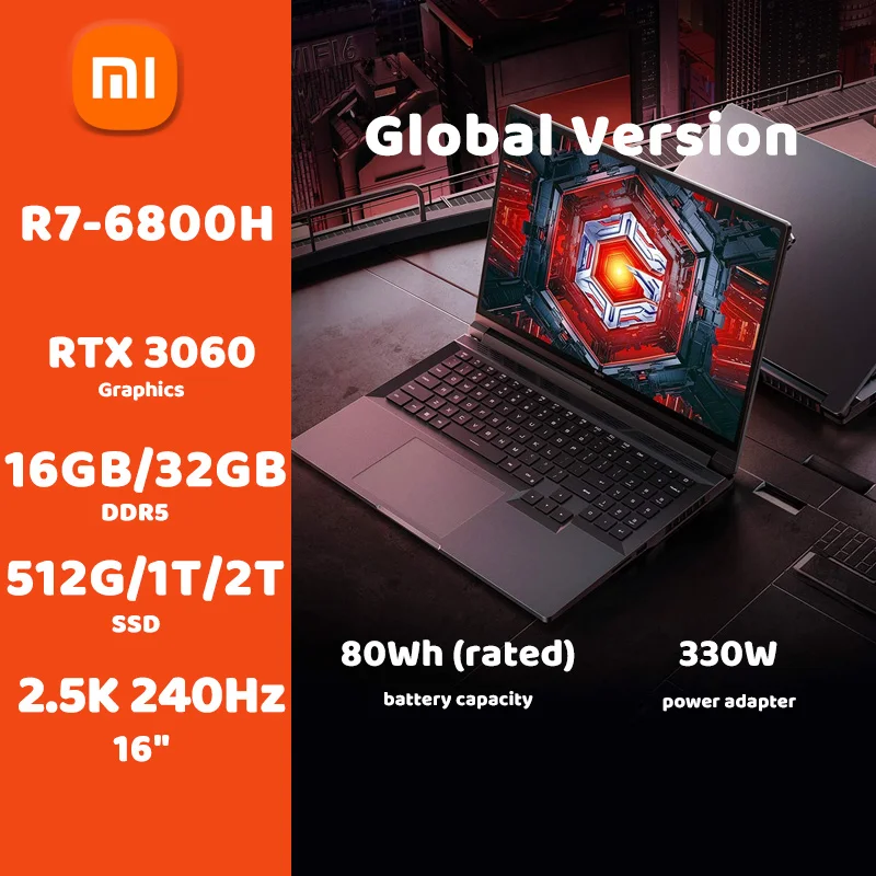 

Xiaomi Redmi G Pro Game Laptop 16" 2.5K 240Hz AMD Ryzen R7-6800H RTX3060 16G/32G DDR5+512G/1TB/2TB Mi Gaming Notebook Computer