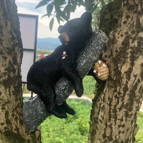 Черный медведь, скалолазание, дерево, украшение для сада