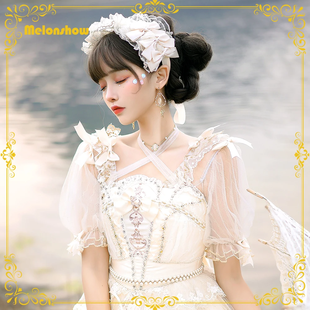 

Sweet lolita dress Blouse Women Shirt Lace Sheer Blouses Victorian Apricot Blusas Female Top Kawaii Clothes Girls