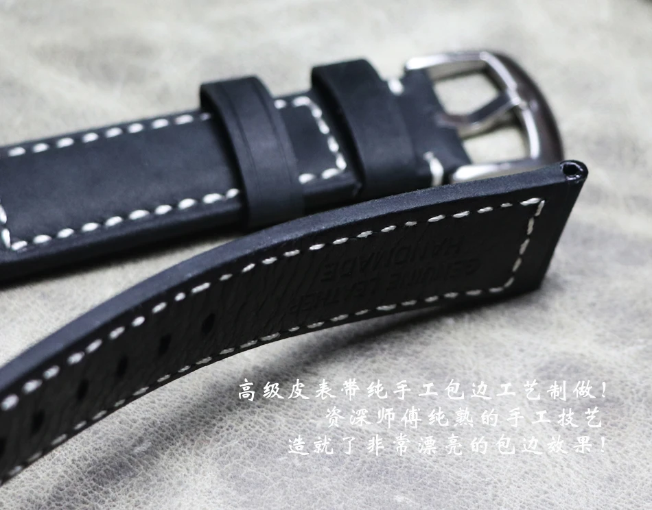 

22mm 24mm New style Men's High-end Black Thick Cowhide Watch Band Strap Wristband Universal watch accessories for pam Big watch