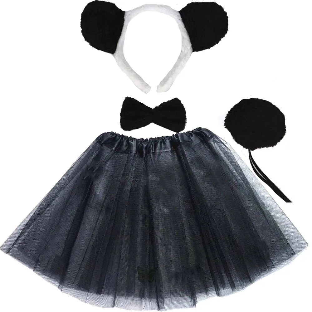 Костюм для вечеринки детей "Женщина-панда": ободок для волос, юбка-пачка, галстук и хвостик. Новый год, Хэллоуин.