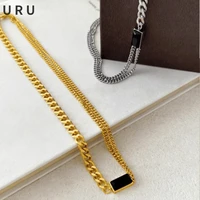 fashion jewelry chain necklace simply design one layer metal brass golden silvery plating blacke pendant necklace for women