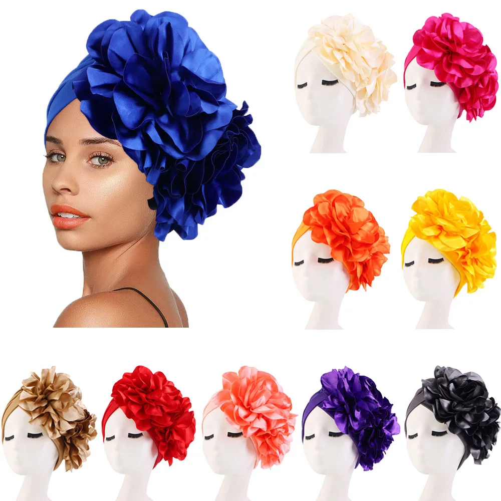 

New Women Flower Turban Bonnet African Auto Gele Headties Chemo Cap Muslim Hijab Head Wrap Scarf Hat Headscarf Wedding Party