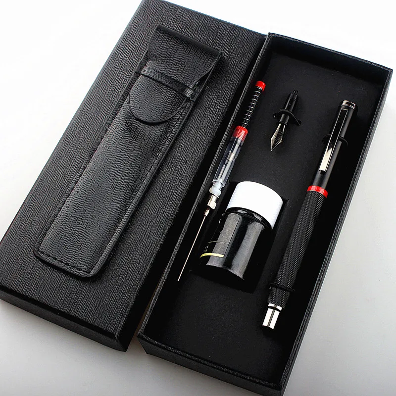 

Набор чернил, металлическая перьевая ручка с красивым черным пером, размер EF/F 0,4/0,5 мм, чернильная ручка для письма, подарки для бизнеса и офи...