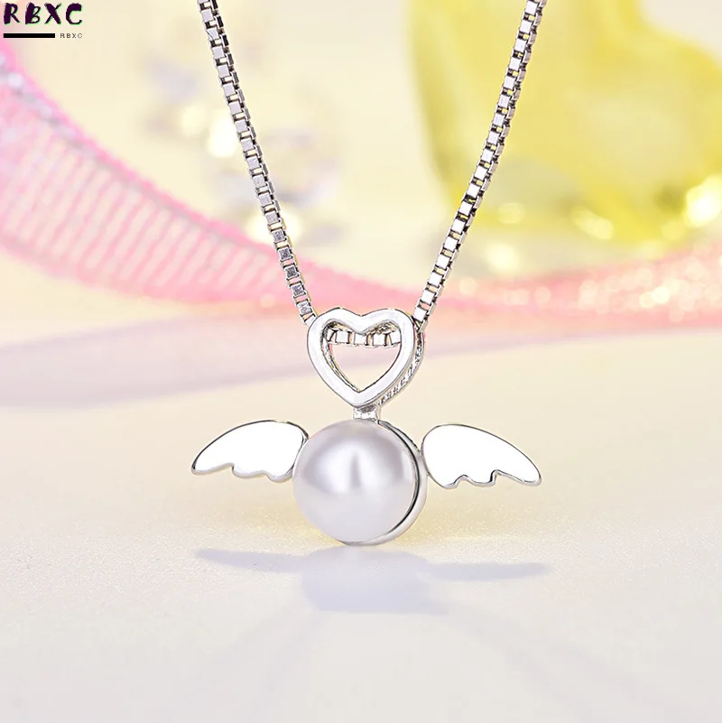 

RBXC High Quality Tibetan Silver S925 Freshwater Pearl Pendant Necklace Wing/Heart Shape Necklace Wedding Jewelry