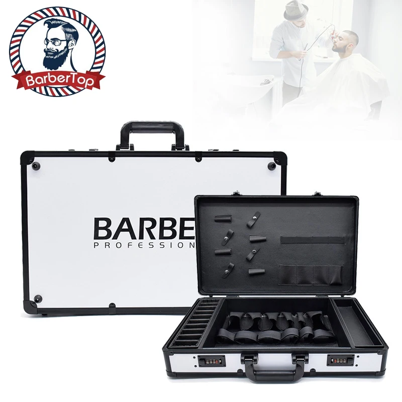 Barbertop Salon Barber Accessories Storage Case Tools Box Aluminum With Password Lock Portable Barbershop Carrying Suitcase