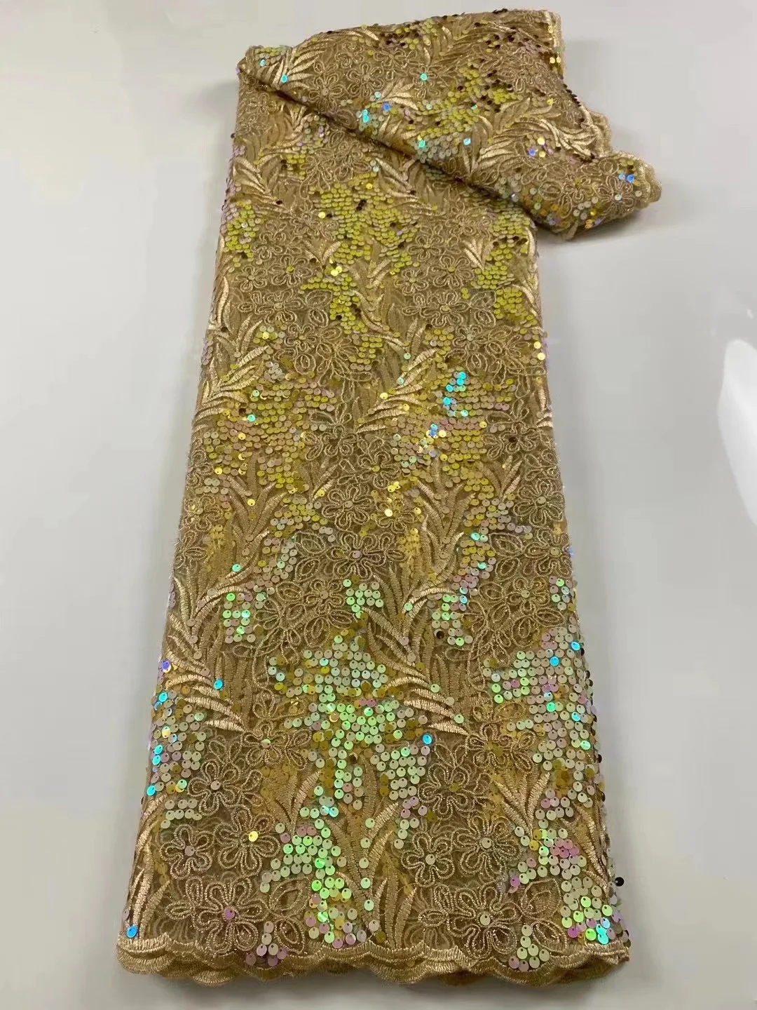 

Yellow African Sequins Net Lace Fabric 2022 High Quality Nigerian French Guipure Tulle Lace Material For Wedding Dresses