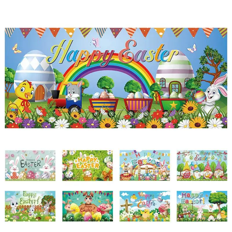 

15.75x6.56 ft Happy Easter Banner Extra Large Spring Colorful Bunny Decoration Banners Party Decor for Indoor Outdoor