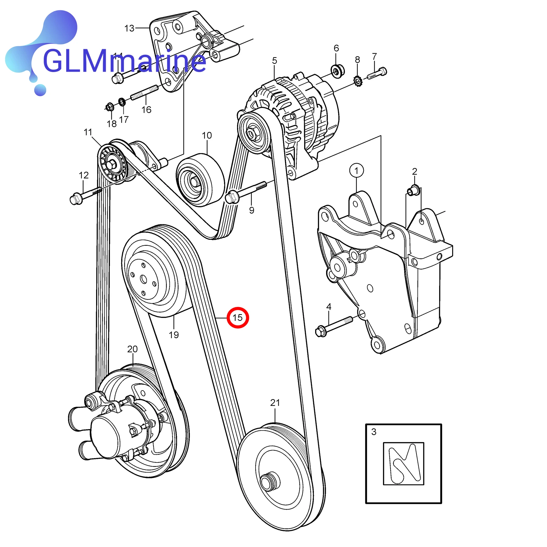3817287 ремешок генератора цепи под змеиную кожу для Volvo Penta 4 3 5 0 7 GXi Gi GL OSi F FF GF G V6 3889124