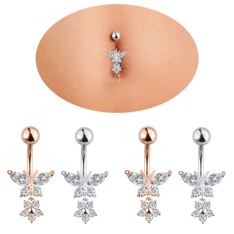 

1 pc New Butterfly Zircon Fashion High Quality Stainless steel Navel Piercing Belly Button Rings Belly Piercing Body Jewelry