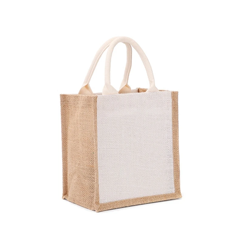 

Blank Burlap Jute Tote Bags with Handles Wedding Bridesmaid Gift Bags Embroidery DIY Art Crafts Reusable Grocery Organizer