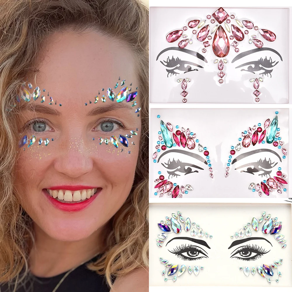 

3D Sexy Face Tattoo Stickers Temporary Tattoos Glitter Tattoo Rhinestones for Women Party Face Jewels Flash Eyeliner Eyeshadow