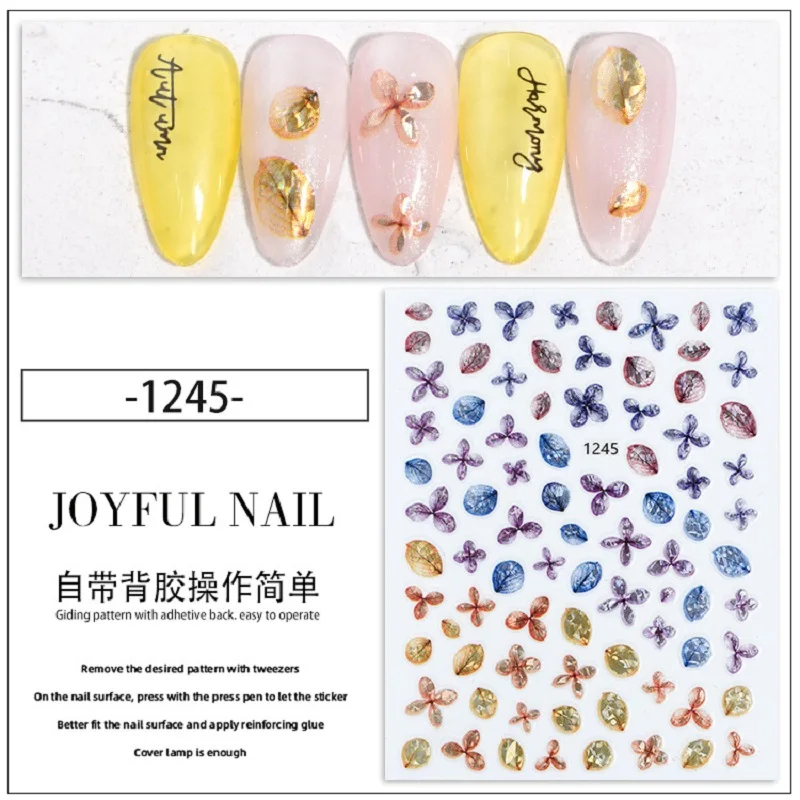

1pcs Green Leaf Flower Nail Stickers Colorful Floral Plants Nail Decals Self-Adhesive Sliders Manicure Designs Nail Art Decorat