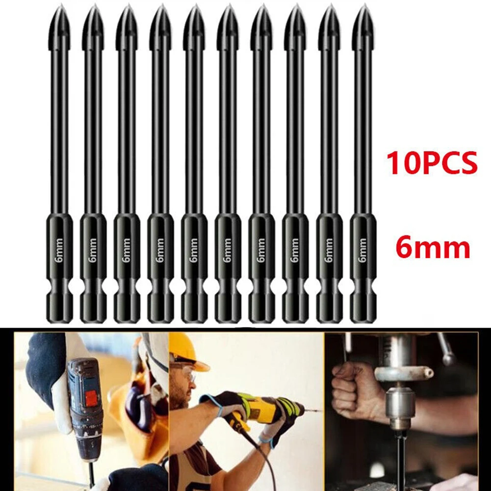 

10 Pcs 6mm Tungsten Carbide Cross Spear Head Drill Bit Hex Shank Power Tool Accessories For Ceramic Tiles/Marble/Glass Drilling