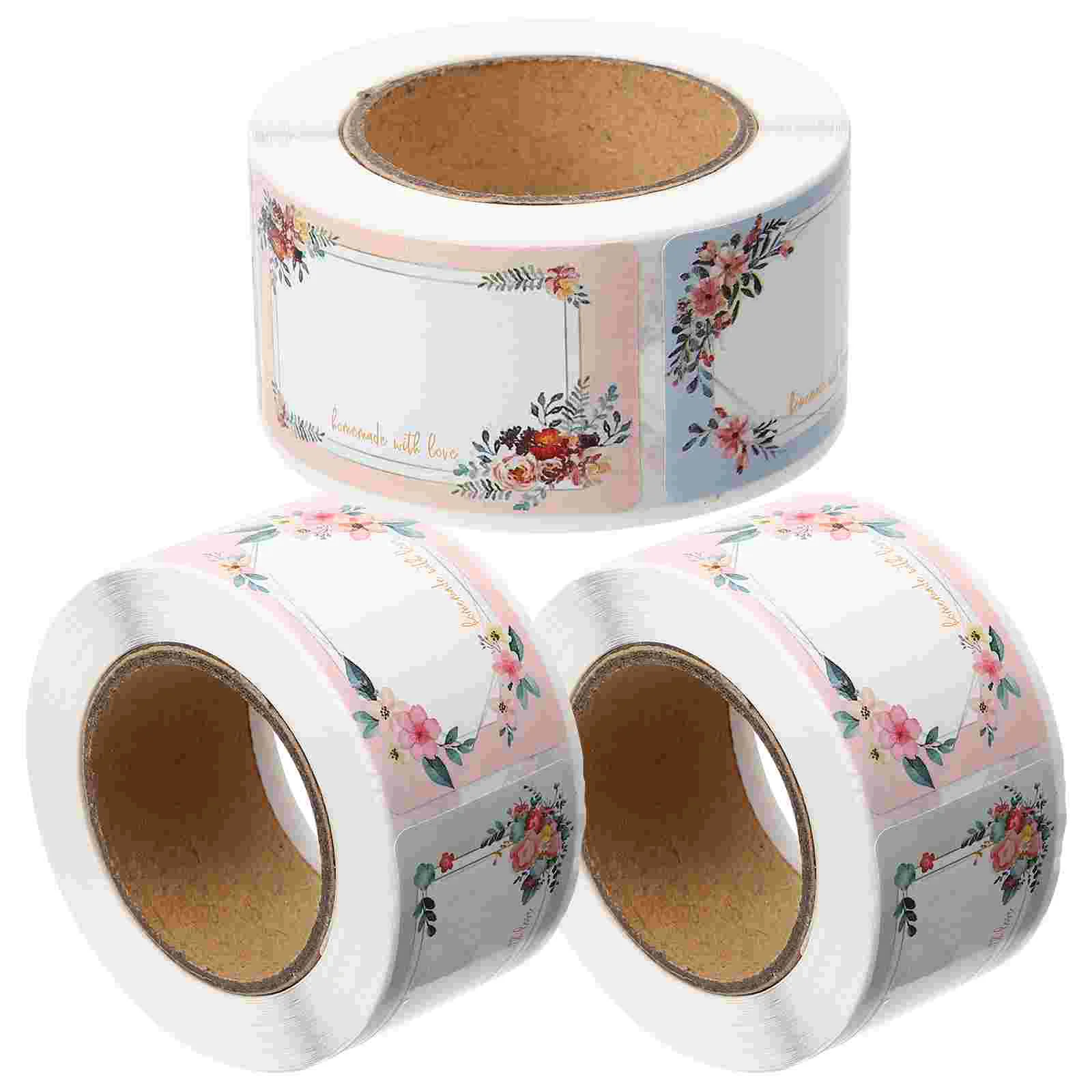 

3 Rolls Name Badge Labels Floral Bottle Blank Flower Stickers Jar Paper Tags Office