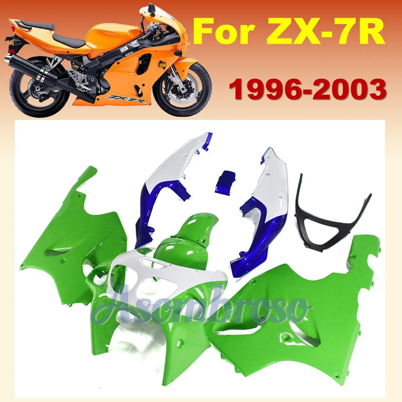Комплект обтекателей для Kawasaki Ninja ZX7R 1996 1997 1998 1999 2000 2001 Φ ZX 6R 96-03 Зеленый Белый Синий