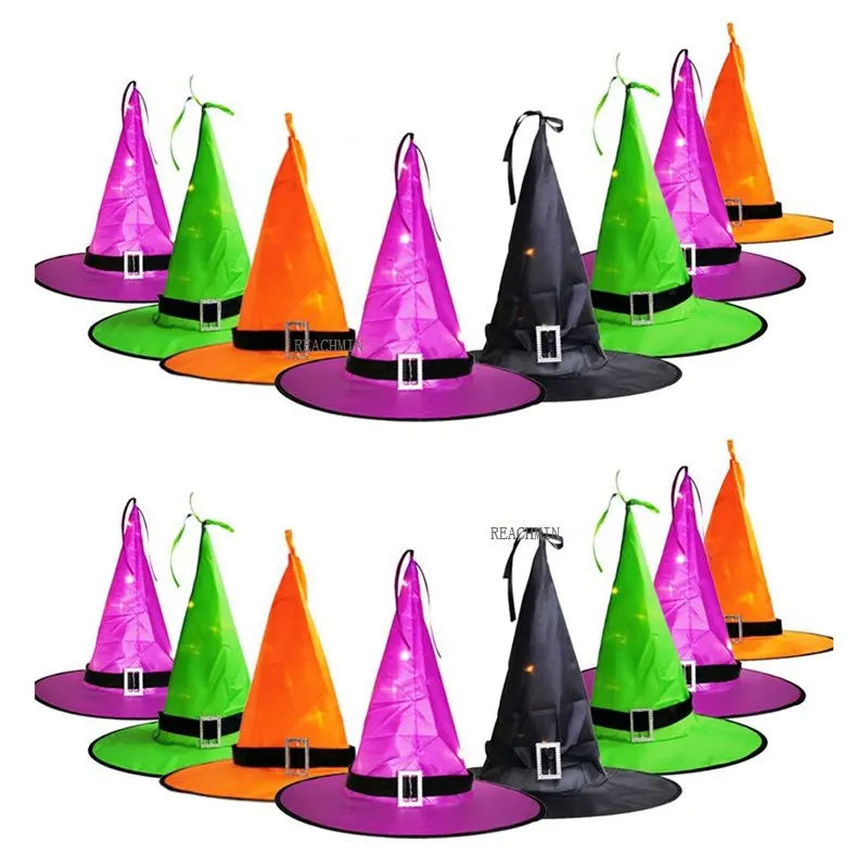 

16Pcs Halloween Decorations LED Lighted Witch Hats Hanging Glowing With Lights For Outdoor, Yard, Garden, Tree 2