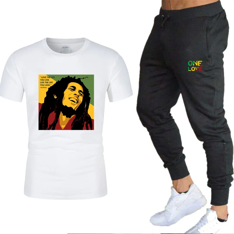 

Ladies/Men's T-shirt Bob Marley Legend Reggae One Love Printed Sweatshirt Summer New Fashion Short Sleeve + Pants Suit Clothing