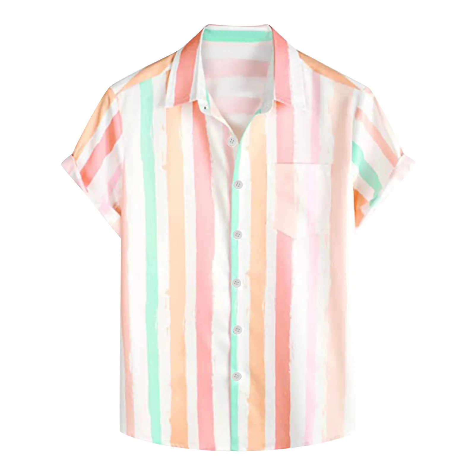 

Mens Fashion And Leisure 3D Digital Printing Buckle Pocket Lapel Short Sleeve Shirt Top Heavy Weight T Shirt
