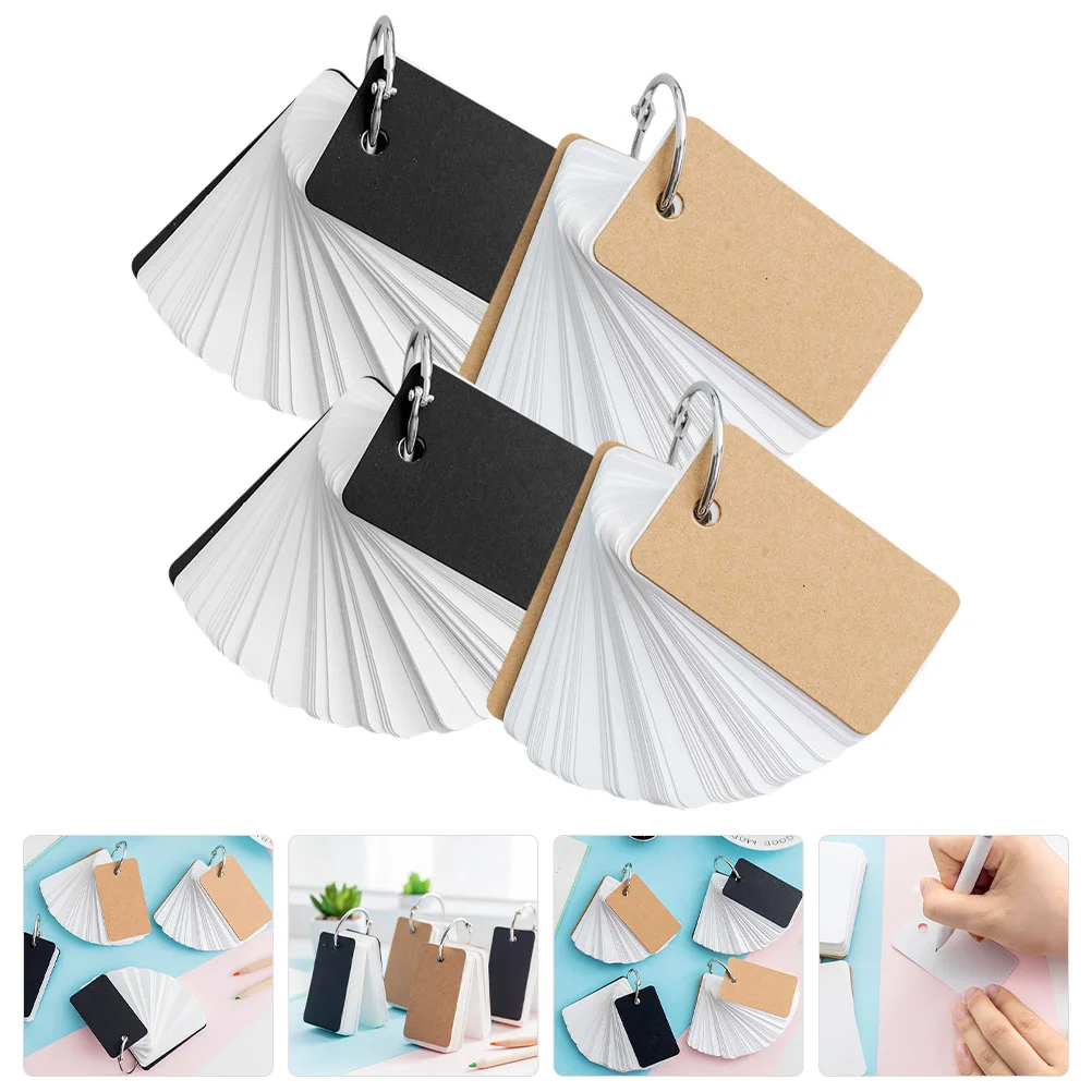 

4 Pcs Cardboard Cover Book English Words Cards Mini Binder Clips Flash DIY Flashcards Paper Blank Student Pocket Notepad