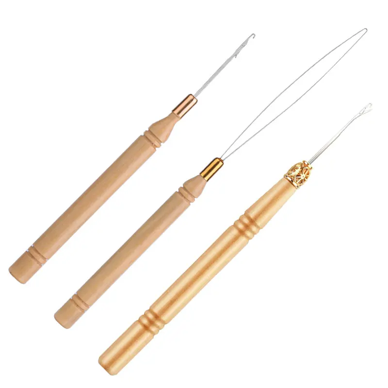 

IMZAY 3Pcs Dreadlock Crochet Hooks Set With Wig Crochet Needles And Beading Needle Wooden Handle Knitted Needles Kit
