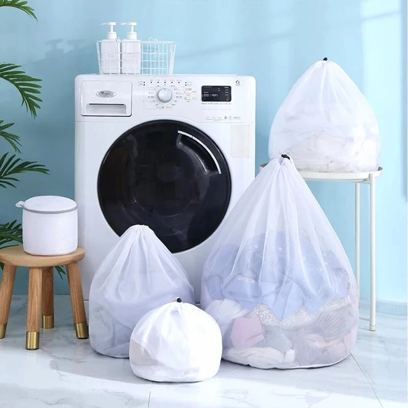 4 size Washing Bags Drawstring Mesh Underwear Laundry Basket Polyester Net Washing Machine Bag Large Capacity Dirty Laundry Bag