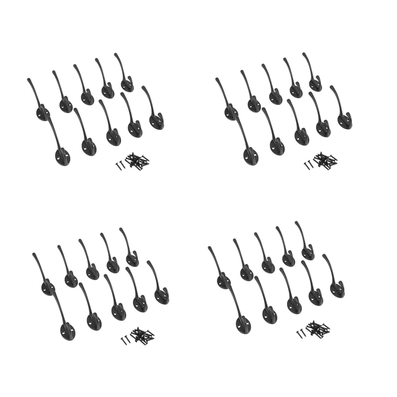 

BEAU-Double Coat Hook 40 Pcs Classic Antique Industrial Style Iron Hanger
