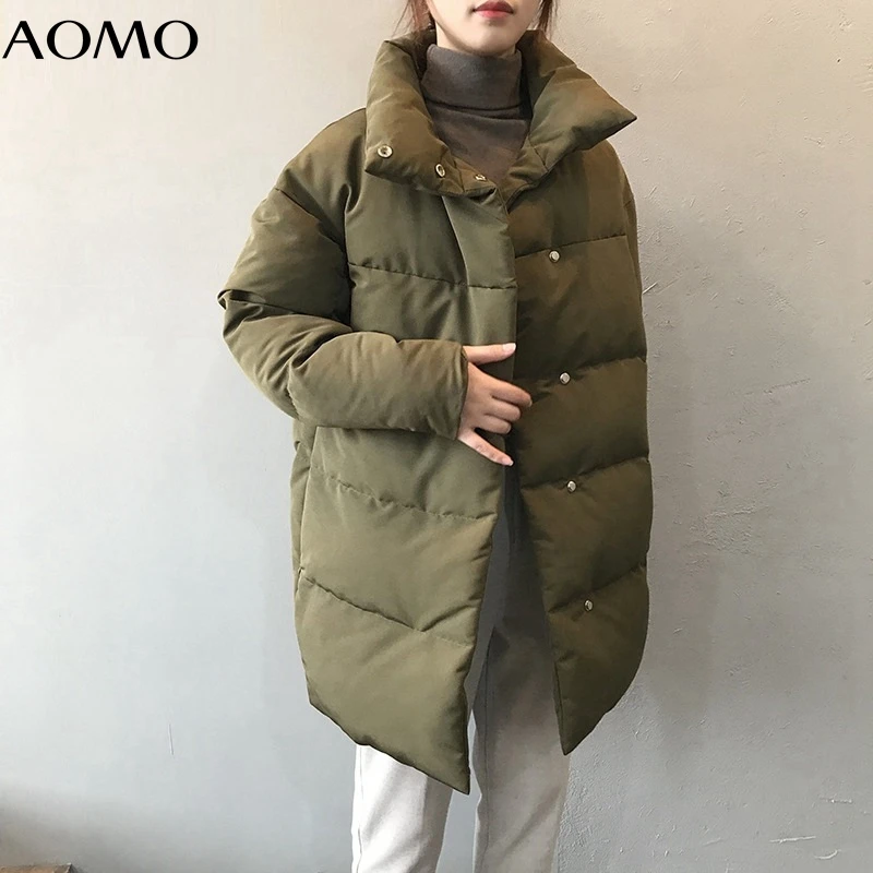 AOMO Women Amy Green Oversize Long Parkas Thick 2020 Winter Long Sleeve Buttons Pockets Female Warm  Coat ASF73A