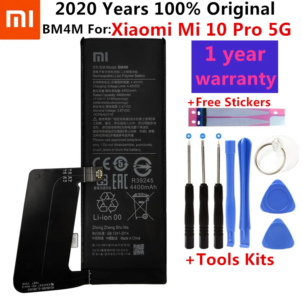 

100% Original New 4500mAh Replacement Battery BM4M For Xiaomi Mi 10 Pro 5G 10Pro Genuine Phone bateria Batteries +Gift Tools