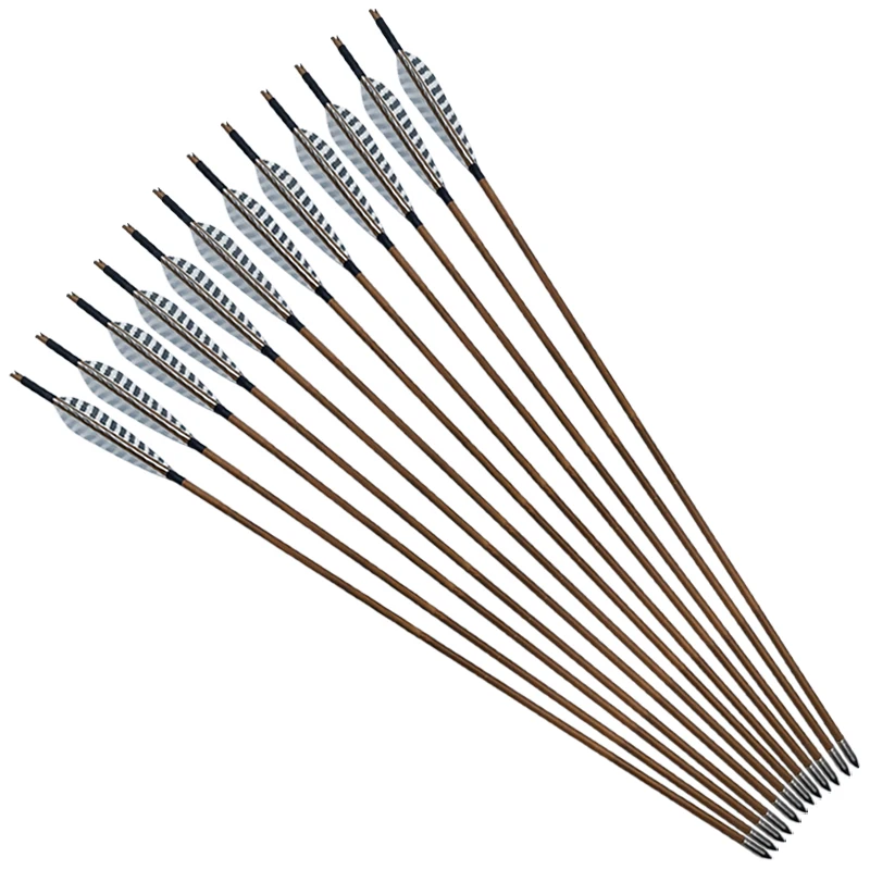 

85cm 12PCS High Quality Bamboo Arrow Wooden Arrows Turkey feather For Longbow Recurve Bow Archery Hunting