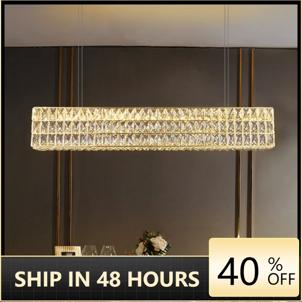 

American Dining Room Straight Led Pendant Lights Luxury Lustre Gold / Chrome Steel Led Pendant Lamp Fixtures Deco Lighting