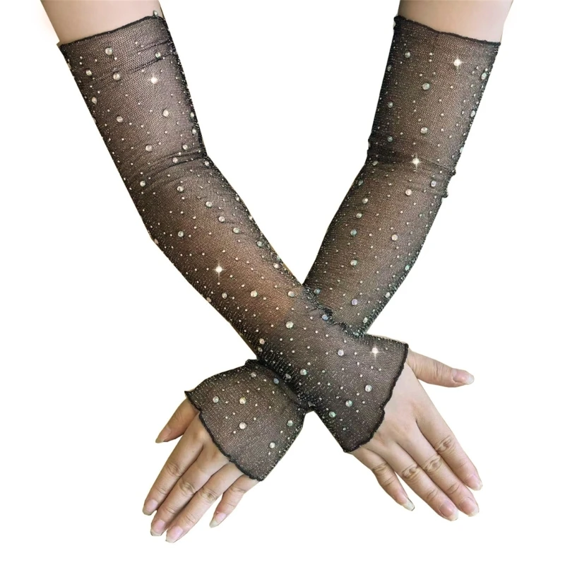 

Stylish Fishnet Gloves 1Pair Adorned with Glittering Rhinestones Your Look at Proms Costume Parties Themed Event