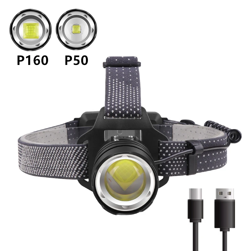 

XHP160 Ultra Powerful Headlamp Rechargeable LED Head Lamp Zoom Headlight 18650 Fishing Front Head Flashlight XHP50 Torch