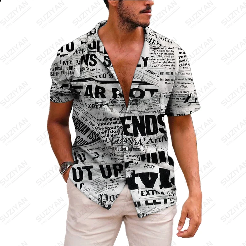 

Рубашка-поло мужская с коротким рукавом, тонкая футболка с 3D принтом, Повседневная Гавайская газета, подчеркивает индивидуальность молодежи