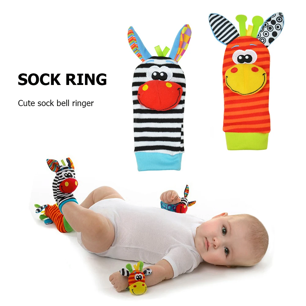 

2pcs 0-12 Months Baby Rattle Ring Socks Plush Soft Newborn Cute Cartoon Infant Developmental Foot Finder Toys