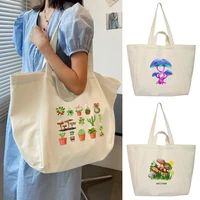 mushroom printed womens handbag canvas organizer shopping bag shopper shoulder bags reusable casual multifunctional tote pack