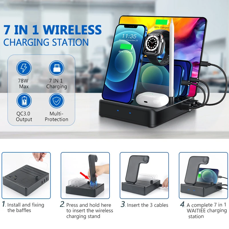 

Charge Stand Induction Quick Magnetic Advanced Universal For Xs Max Xr X 8 Charging Dock Qi 7-in-1 Watch 6 5 4 3 Chargers Pad