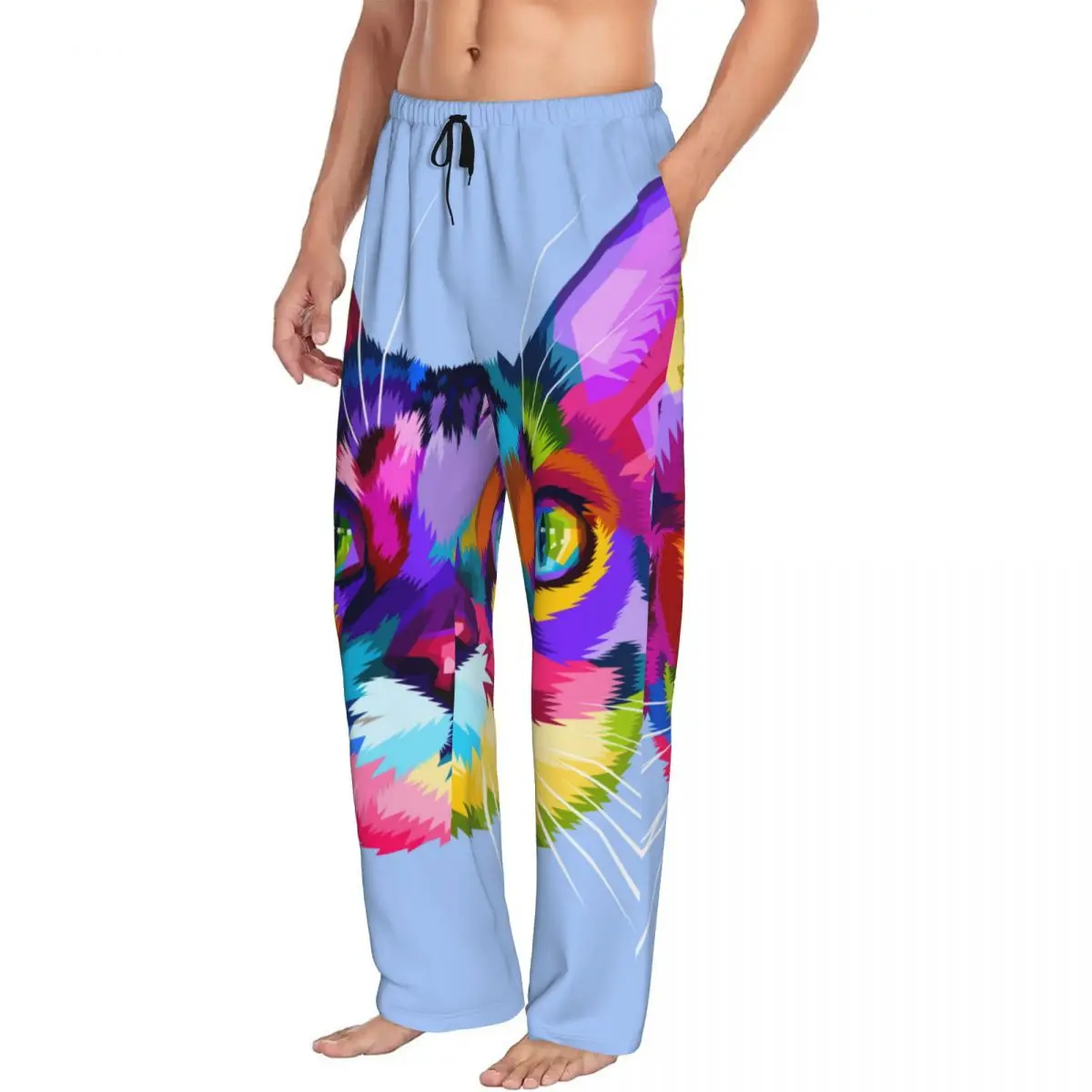 Пижамные штаны в стиле поп-арт для мужчин одежда сна эластичный пояс с карманами