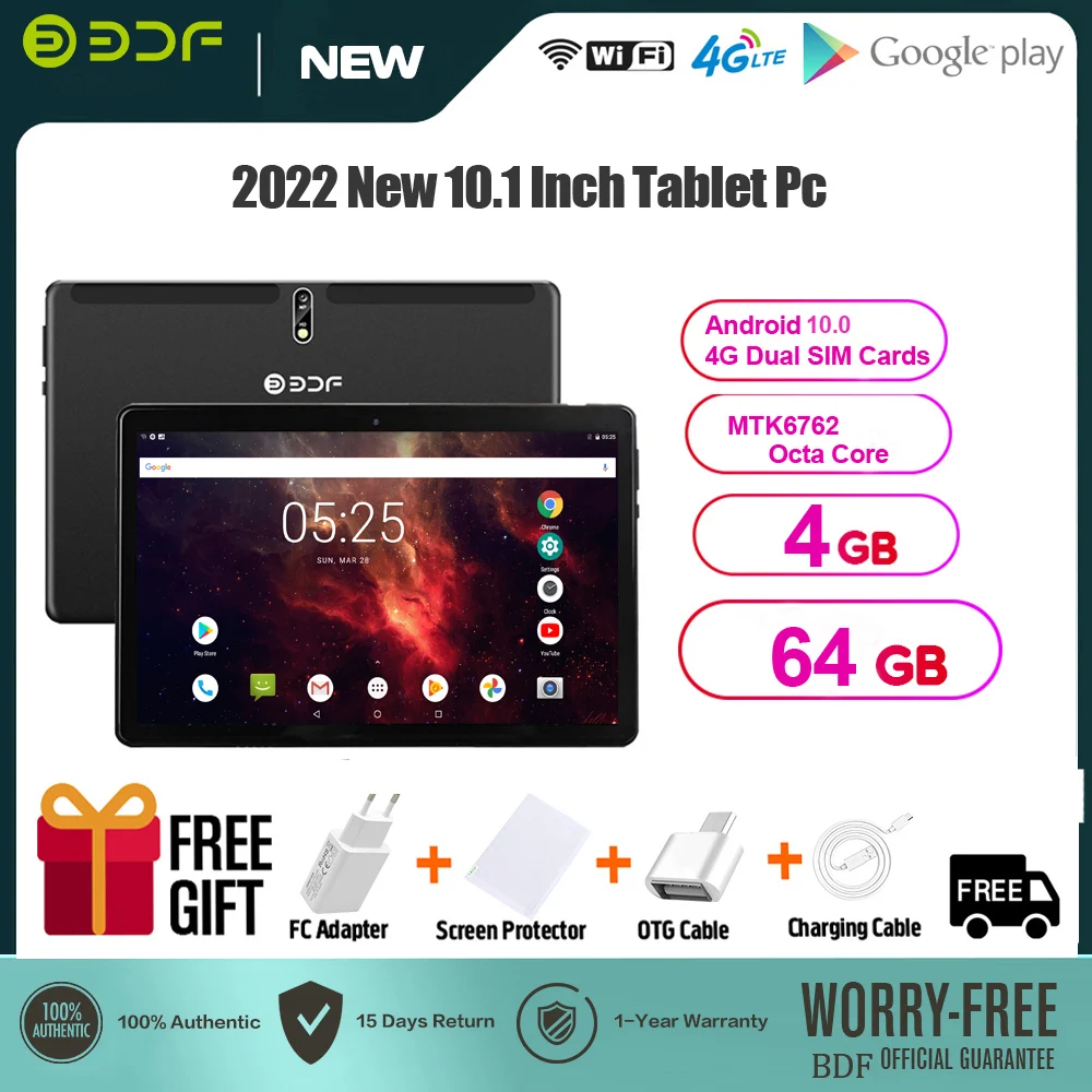 

Планшет BDF на Android 10,1, восемь ядер, экран 10,0 дюйма, 4 Гб + 64 ГБ