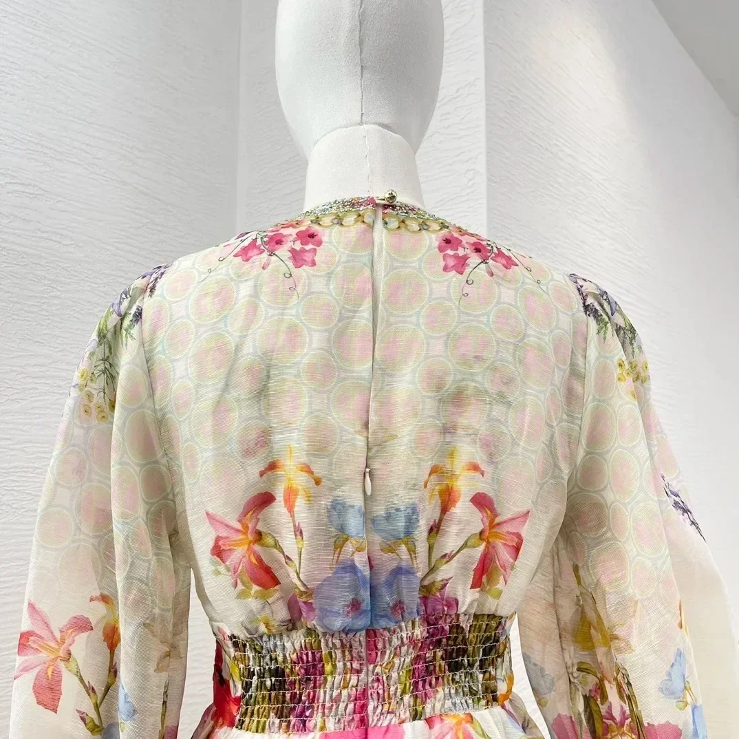 Женское платье-мини с длинным рукавом растягивающееся разноцветное Цветочное