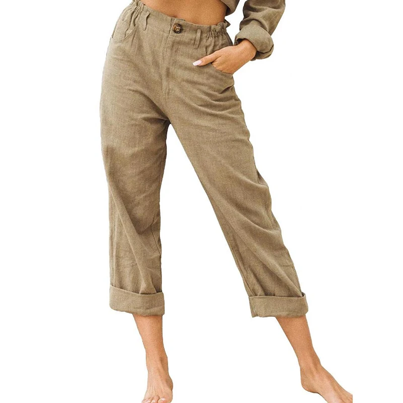 

Women Harem Pants Loose Pocket Calf Pants Solid High Waist Trousers Causal Daily Fashion Comfy Pants