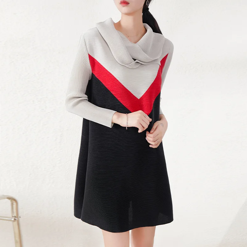 

Miyake pleated skirt design sense fashion dress short-sleeved feminine temperament to reduce age