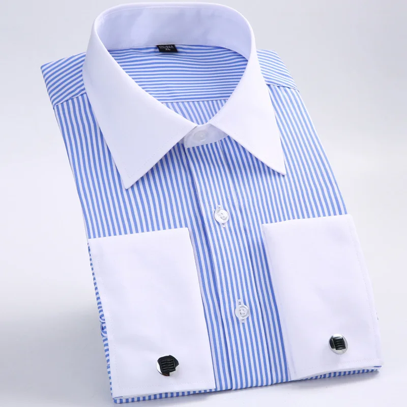 

2022 fashion new spring and autumn French cuff button shirts men's long-sleeved business banquet lapel shirts for young men