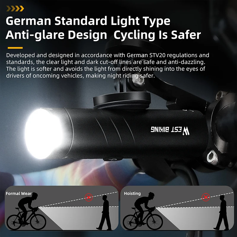 Велосипедные фары WEST BIKING 600/1200/1500 люмен вращающаяся линза IP66 водонепроницаемая